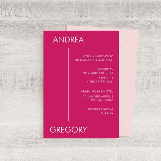 Invitación Boda moderno de banda magenta Minimalista (Subido por el creador)