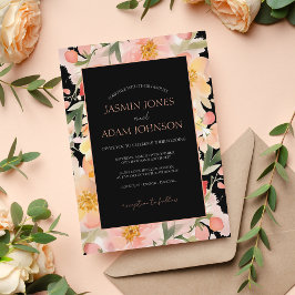 Invitación Boda moderno de Boho Naranja Peach y Black Floral