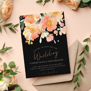 Invitación Boda moderno de Boho Naranja Peach y Black Floral