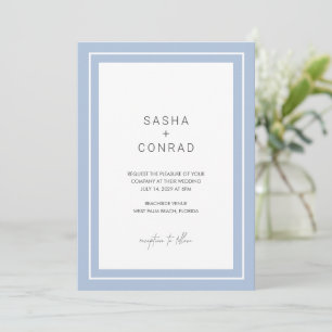 Invitación Boda moderno de borde negrita azul en polvo