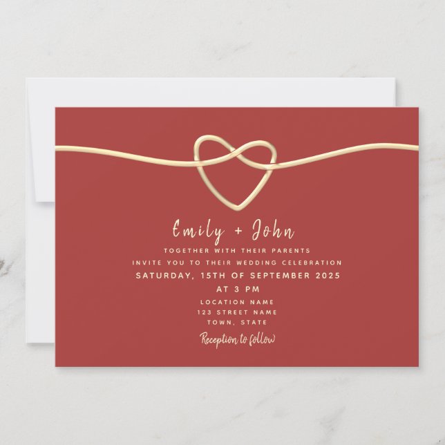 Invitación Boda moderno de Borgoña (Anverso)