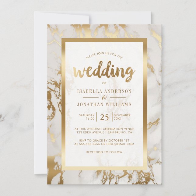 Invitación Boda moderno de bronce y mármol (Anverso)