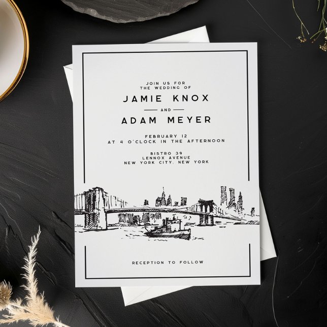 Invitación Boda moderno de Brooklyn Sketch de Nueva York (Subido por el creador)