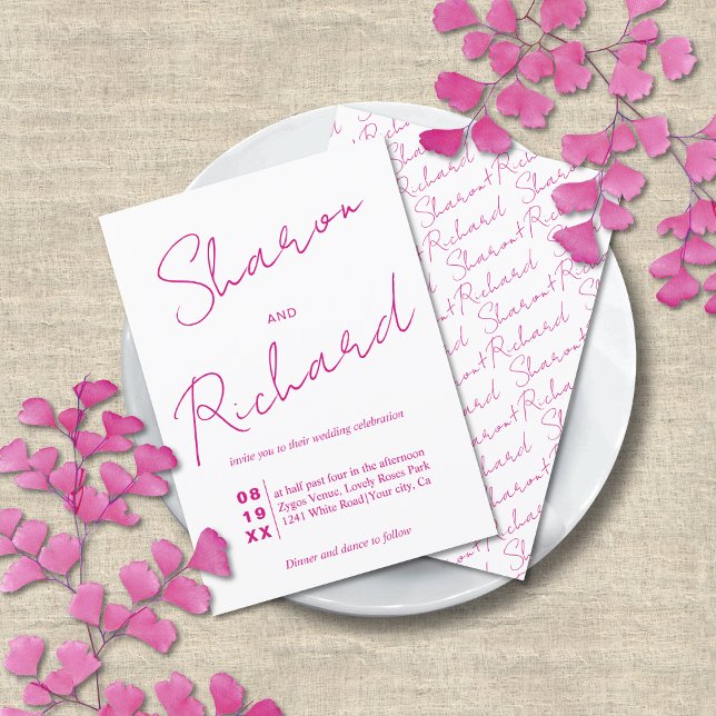 Invitación Boda moderno de caligrafía de escritura magenta ro (Subido por el creador)