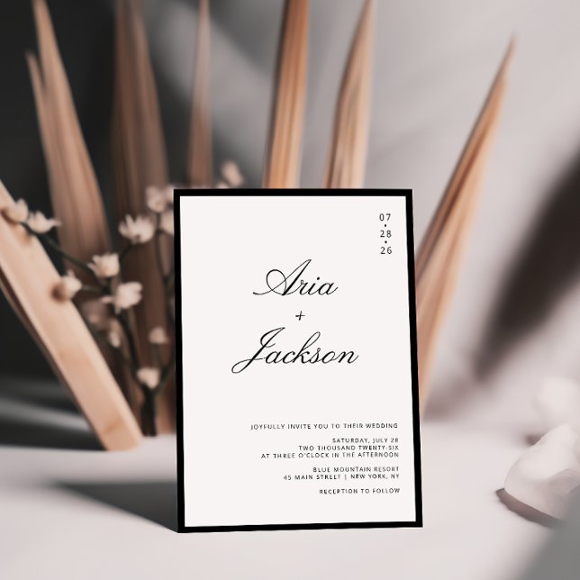 Invitación Boda moderno de caligrafía elegante en blanco y ne (Subido por el creador)