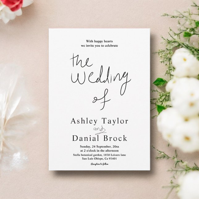 Invitación Boda moderno de caligrafía mínima en blanco y negr (Subido por el creador)