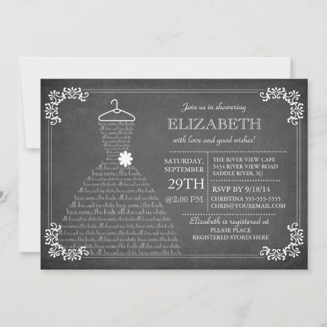 Invitación Boda moderno de Chalkboard Vestido con ducha de no (Anverso)
