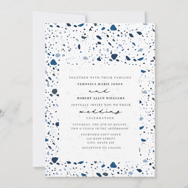 Invitación Boda moderno de Cobalt Stone Terrazzo (Anverso)