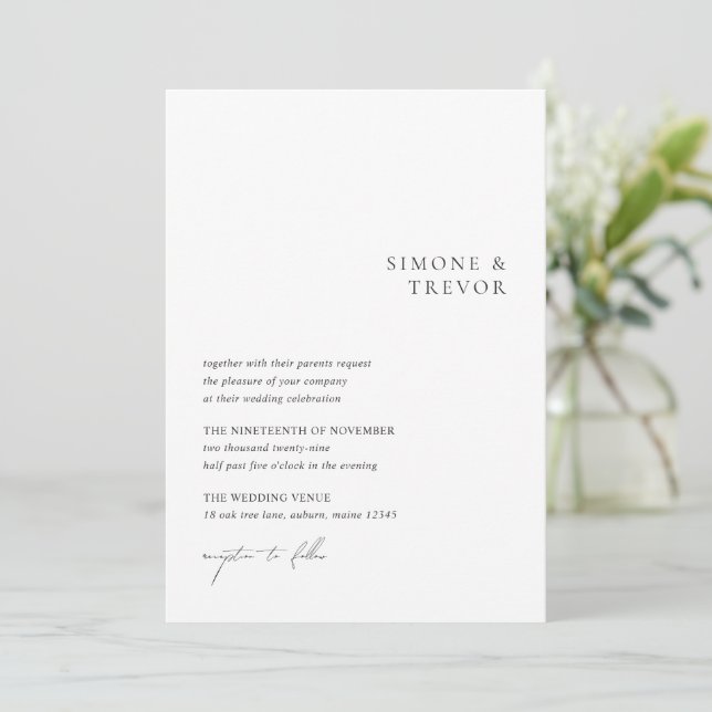 Invitación Boda moderno de código QR blanco y negro limpio (Anverso de pie)