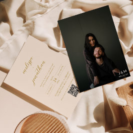 Invitación Boda moderno de código QR con monograma de fotogra