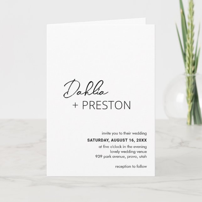 Invitación Boda moderno de código QR mínimo en blanco y negro (Anverso)