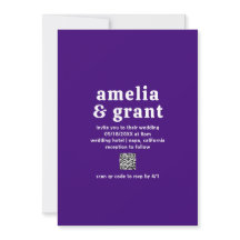 Boda moderno de código QR púrpura de fuente retro