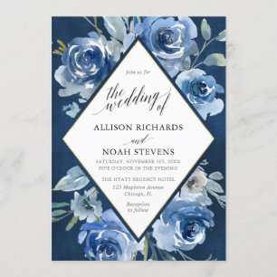 Invitación Boda moderno de color acuático dorado azul marino