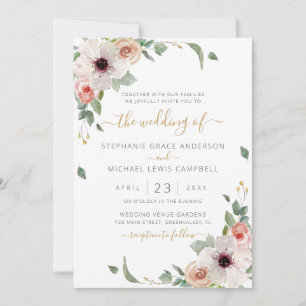 Invitación Boda moderno de color acuático rosa Floral