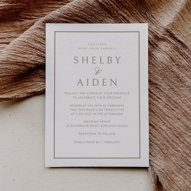 Invitación Boda moderno de color beige neutro mínimo (Subido por el creador)
