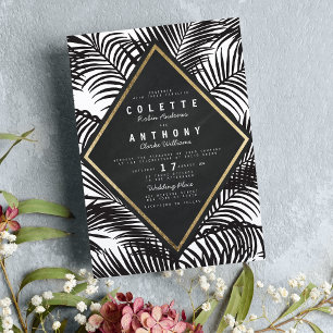 Invitación Boda moderno de color blanco negro tropical Palm F