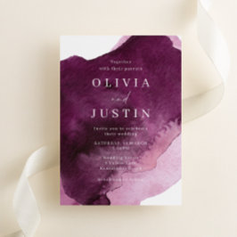 Invitación Boda moderno de color de agua de Borgoña