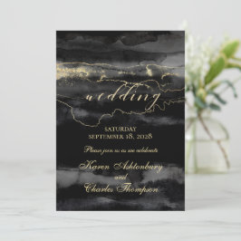Invitación Boda moderno de color de agua sobre cepillos negro