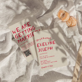 Invitación Boda moderno de color retro de código QR escrito a