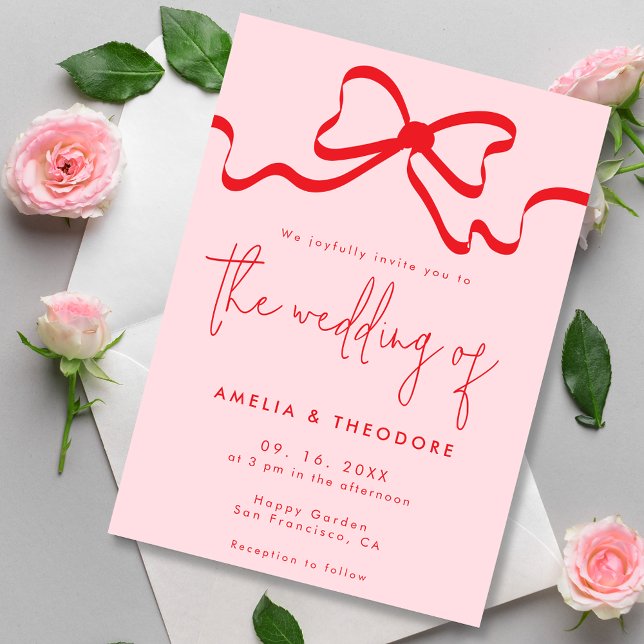 Invitación Boda moderno de color rosa rojo negro (Subido por el creador)
