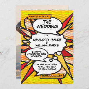 Invitación Boda moderno de cómics pop de arte divertido