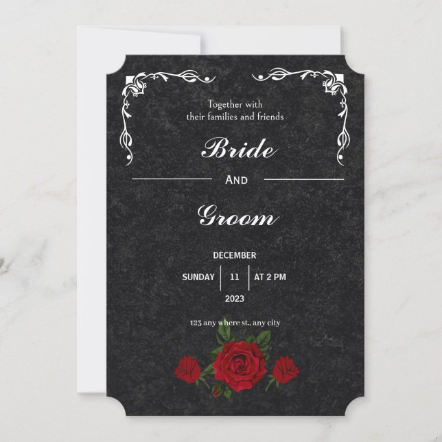 Invitación Boda Moderno De Deco Blanco Y Negro (Anverso)