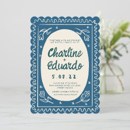 Invitación Boda moderno de escritura a mano con onda azul
