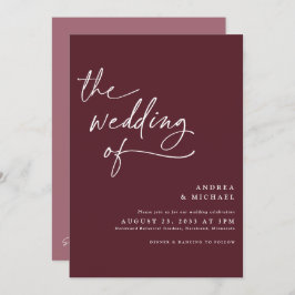 Invitación Boda moderno de escritura a mano de Borgoña / Merl