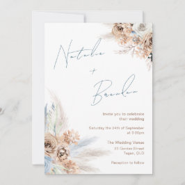Invitación Boda moderno de escritura azul de Boho Dusty