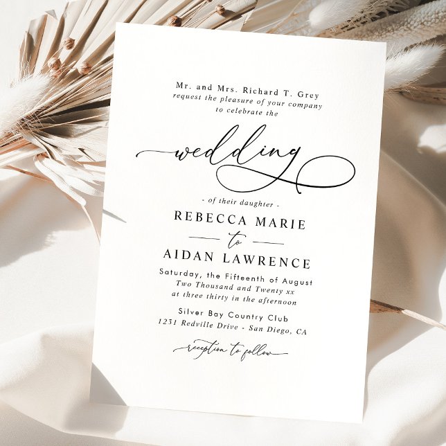 Invitación Boda moderno de escritura elegante de Rubor blanco (Subido por el creador)