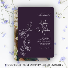 Invitación Boda moderno de esquema de follaje morado oscuro