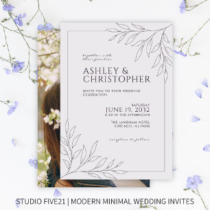 Invitación Boda moderno de esquema de follaje morado oscuro