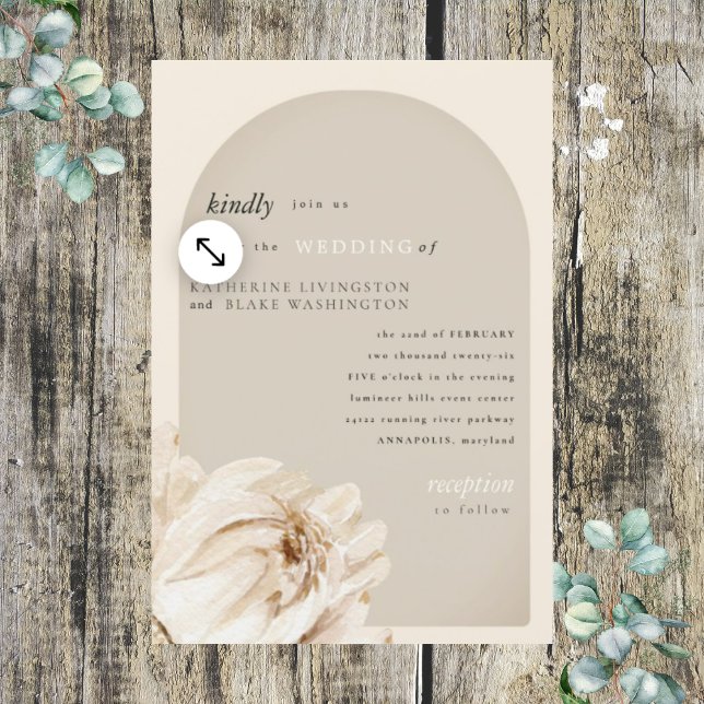 Invitación Boda moderno de estilo floral beige (Subido por el creador)