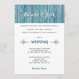 Invitación Boda moderno de estilo rústico azul de madera