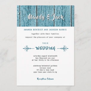 Invitación Boda moderno de estilo rústico azul de madera