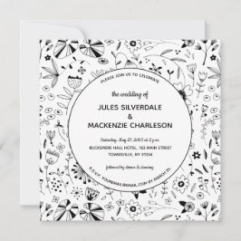Invitación Boda moderno de flor salvaje monocroma
