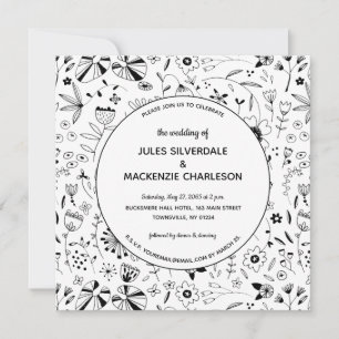 Invitación Boda moderno de flor salvaje monocroma