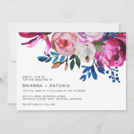 Invitación Boda moderno de floración rosa brillante Verde azu