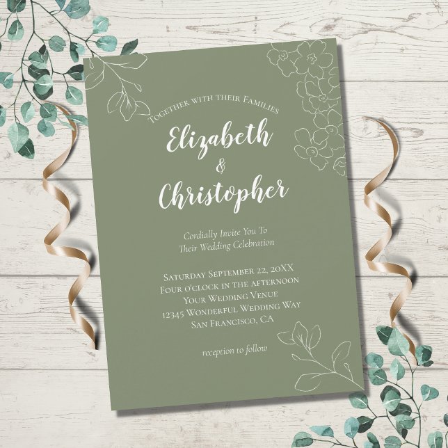 Invitación Boda moderno de floral blanca verde sabio minimali (Subido por el creador)