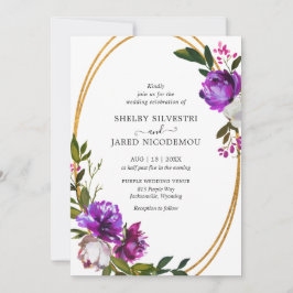 Invitación Boda moderno de Floral Púrpura brillante en negrit