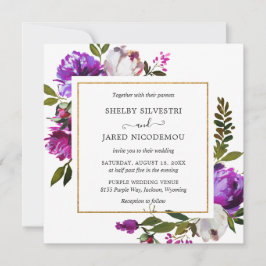 Invitación Boda moderno de Floral Púrpura brillante en negrit