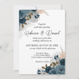 Invitación Boda moderno de flores azul marino