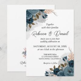 Invitación Boda moderno de flores azul marino