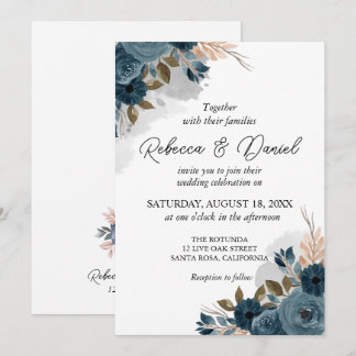 Invitación Boda moderno de flores azul marino