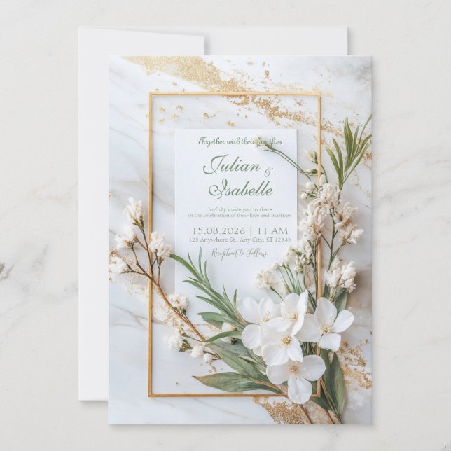 Invitación Boda moderno de flores blancas (Anverso)