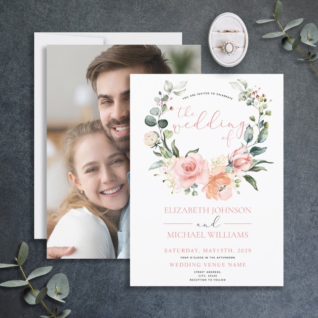 Invitación Boda moderno de flores rosadas de flores rosadas (Subido por el creador)