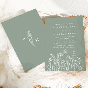 Invitación Boda moderno de flores silvestres verdes Boho Sage