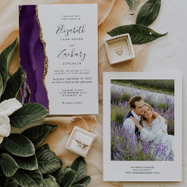 Invitación Boda moderno de foto Purple Gold Agate