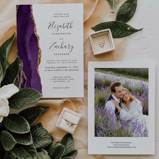 Invitación Boda moderno de foto Purple Gold Agate (Subido por el creador)