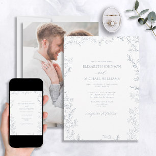 Invitación Boda moderno de fotografía azul turbulenta con hoj